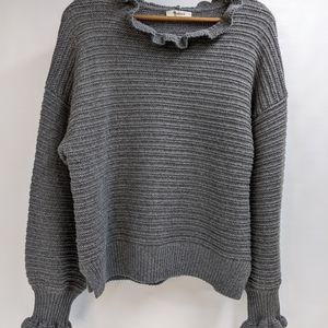 Madewell Ruffle Sweater in Gray, good pre-owned condition Size Large